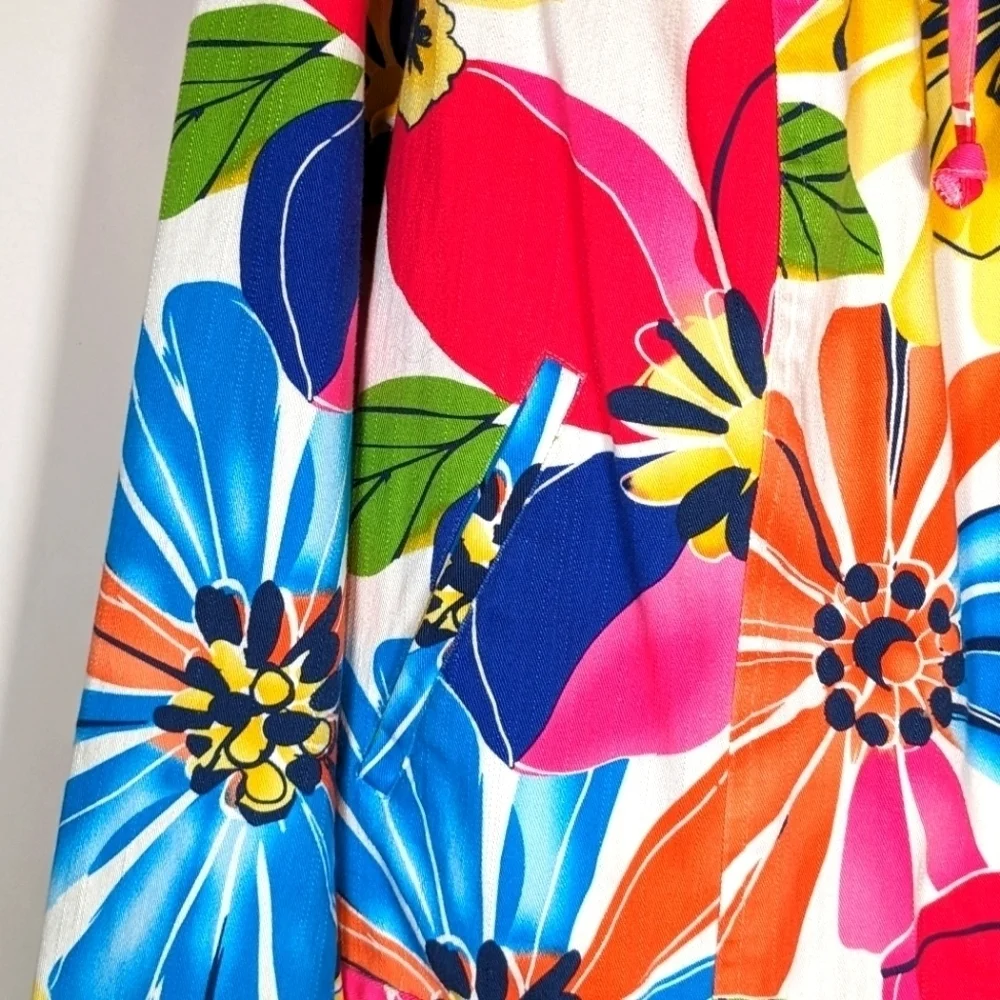 Coldwater Creek Bright Multi Color Floral Cotton Blend Zip Up Jacket Size W20